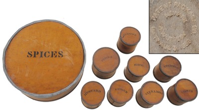 Patent Package Company, Newark, New Jersey: Early Patent Wood & Tin Spice Box