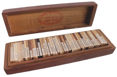 Lister & Company, East Greenwich, Londonl, England: Mahogany Box Of 43 Exotic Wood Sampl