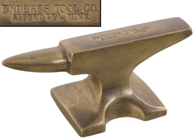Enderes Tool Company, Albert Lea, Minnesota: Rare Early Cast Brass Advert. Anvil