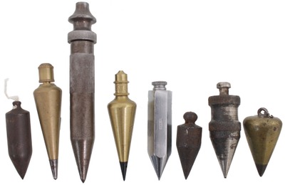 Unmarked: Lot Of Eight Brass & Iron Plumb Bobs