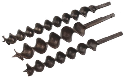 Assorted Makers: Three Boring Machine Auger Bits