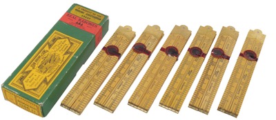 J. Rabone & Sons, Birmingham, England, No. 1166: Full Box Of Boxwood & Brass Folding Rule
