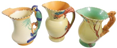 Burgess & Lee, Ltd., Derby, England: Three "Burleigh" Bra Ceramic Pitchers