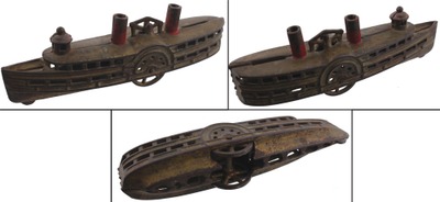 J. & E. Stevens & Company, Cromwell, Connecticut: Cast Iron "Paddle Wheel Bot " Still Bank"