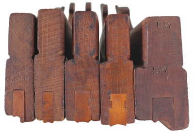 J.R. Tolman, Hanover, Massachusetts: Five Full Boxed Bead Molding Planes
