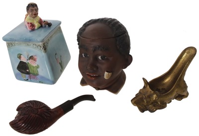 Unmarked: Two Majolica Figural Humidors