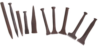 Assorted Makers: Wkg. Set Of Nine Stone Carving Chisel