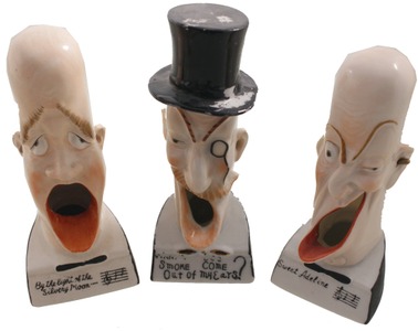 Schafer & Vater, Volkstedt Rudolstadt, Thuringia, Germany: Lot Of Three Smoking Head Ashtrays