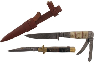Unmarked: Two Damascus Steel Knives