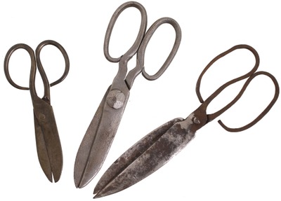 Unmarked: Three Pairs Of Hand Forged Shears