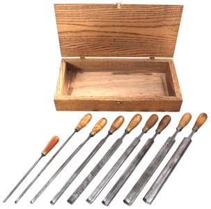 L. & I.J. White, Buffalo, New York: Rare Set Of Ten Pattern Mkrs. Gouges