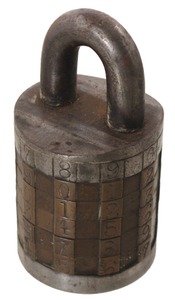 Unmarked: Early Brass & Iron Combination Padlock