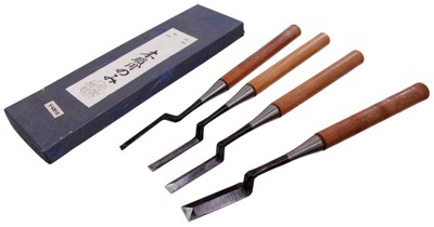 Unmarked: Stepped Set Of Four Offset Japanese Chisels