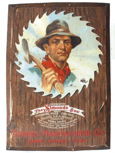 Simonds Saw Works, Fitchburg, Massachusetts: Early Tin Litho Advertising Sign