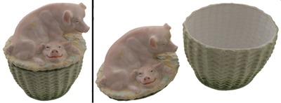 Unmarked: Majolica Pig & Piglet Humidor
