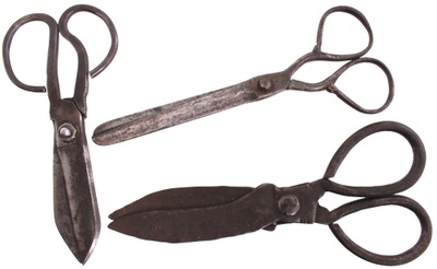Unmarked: Three Pairs Of Hand Forged Shears