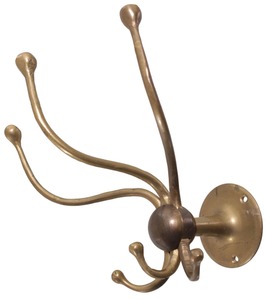 Unmarked: Solid Brass Hat & Coat Wall Mt. Hanger