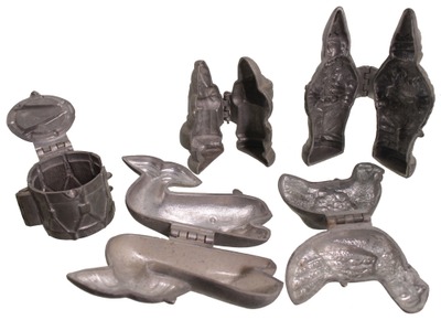 Assorted Makers: Lot Of Five Clean Pewter Ice Cream Mol