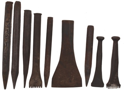 Assorted Makers: Wkg. Set Of Nine Stone Carving Chisel