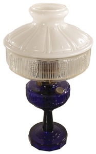 Mantle Lamp Company, Chicago, Illinois: "Lincoln Drape" Cobalt Blue Oil Lamp