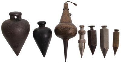 Unmarked: Seven Brass And Iron Plumb Bobs