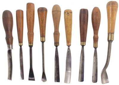 Assorted Makers: Lot Of Nine Larger Size Carving Tools
