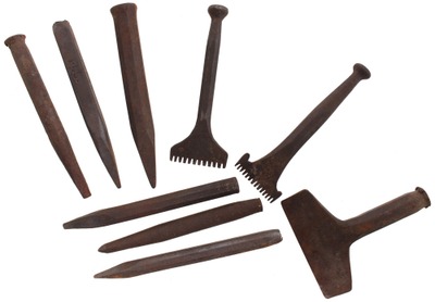 Assorted Makers: Wkg. Set Of Nine Stone Carving Chisel