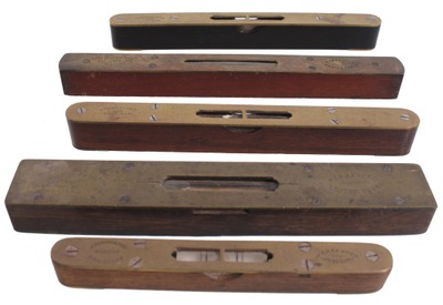 Assorted Makers: Coll. Of Five Exotic Wood Spirit Levels