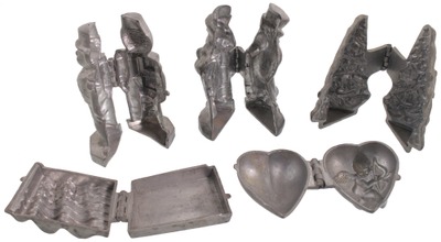 Assorted Makers: Lot Of Five Clean Pewter Ice Cream Mol