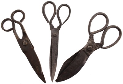 Unmarked: Three Pairs Of Hand Forged Shears