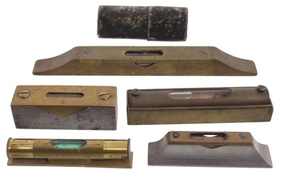 Unmarked: Lot Of Five Small Brass Levels