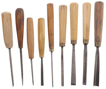 Assorted Makers: Wkg. Set Of 9 Clean Carving Tools