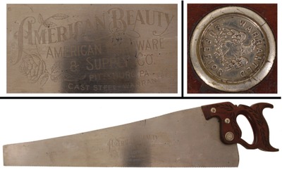 American Hardware Supply Company, Pittsburg, Pennsylvania: Rare "American Beauty" Hand Saw