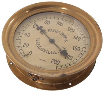 McEwen Brothers, Wellsville, New York: Early Solid Brass Body Steam Gauge