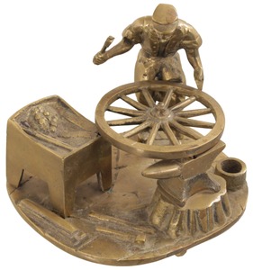Unmarked: Solid Cast Brass Wheelwright's Shop