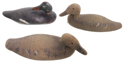 Assorted Makers: Three Wooden Duck Decoys
