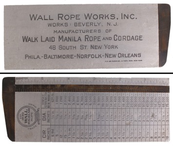 Wall Rope Works, Beverly, New Jersey: Brass & Aluminum Rope Gaugealiper Rule