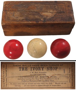 The Ivory Shop, 73 Hanover Street, Boston, Massachusetts: Boxed Set Of Three Billiard Balls