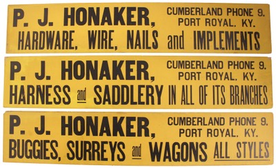 P.J. Honaker, Port Royal, Kentucky: Three Heavy Paper Advertising Signs