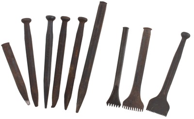 Assorted Makers: Wkg. Set Of Nine Stone Carving Chisel