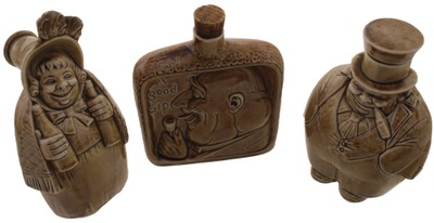Schafer & Vater, Volkstedt Rudolstadt, Thuringia, Germany: Three Early 20th C. Ceramic Flasks