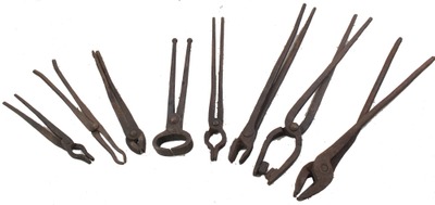 Unmarked: Eight Pairs Of Blacksmith Tongs