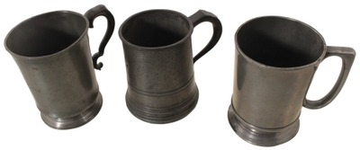 Assorted Makers: Lot Of Three One Pint Pewter Tankards