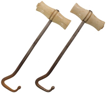 Unmarked: Pair Of Bone Hdl. Boot Pull Hooks