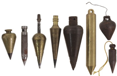 Unmarked: Lot Of Eight Brass & Iron Plumb Bobs