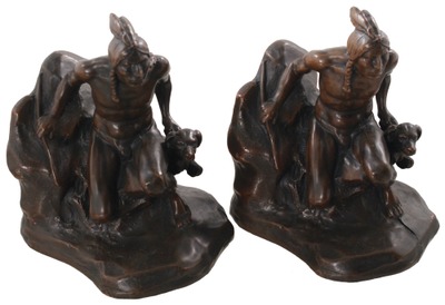 Jennings Brothers Manufacturing Company, Bridgeport, Connecticut: Pair Of Cast Iron Native Amer. B'ends
