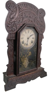 Sessions Clock Company, Forestville, Connecticut: 19th C. Pressed Wood Shelf Clock