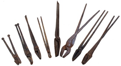 Unmarked: Eight Pairs Of Blacksmith Tongs