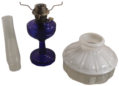 Mantle Lamp Company, Chicago, Illinois: "Lincoln Drape" Cobalt Blue Oil Lamp