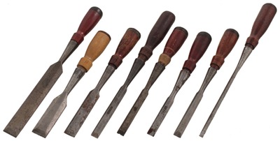 Stanley Rule & Level: Lot Of Eight Clean Stanley Chisels